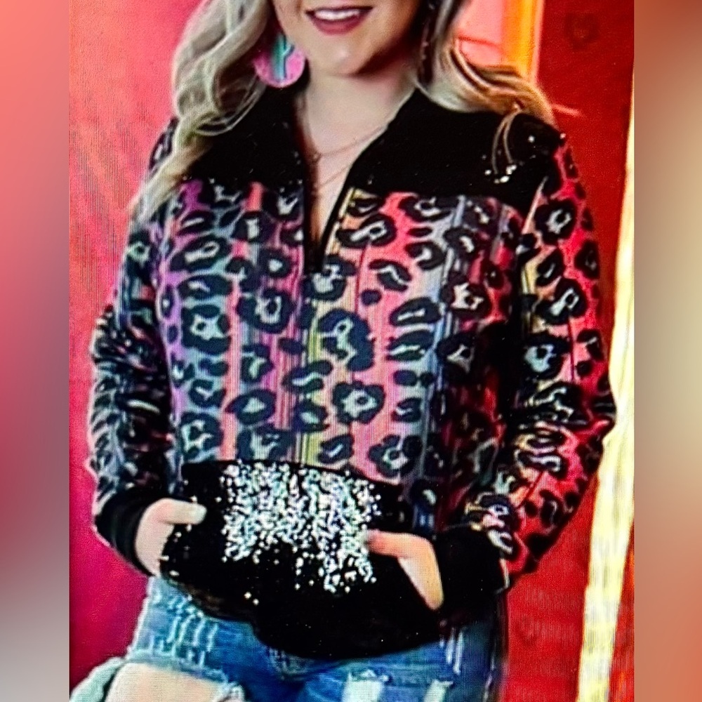 Crazy Train Multicolor Leopard Print & Black Sequ… - image 2